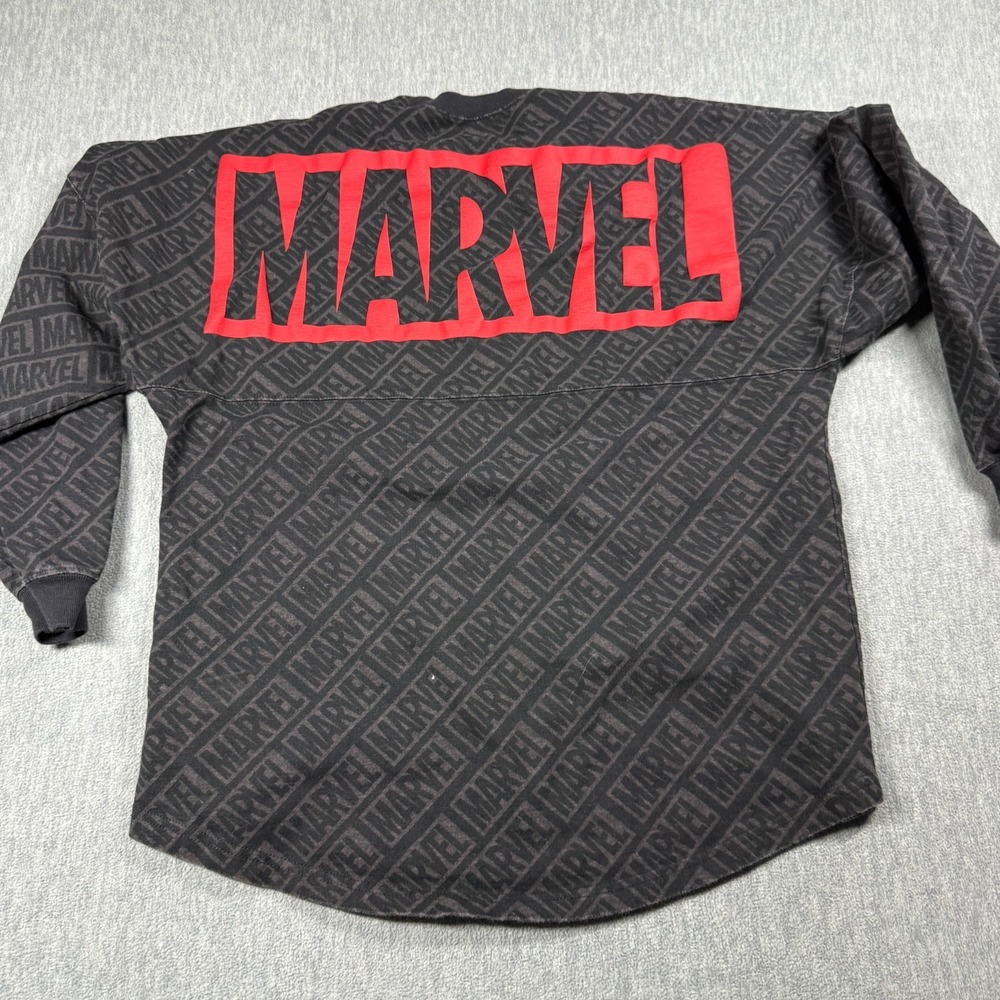 Spirit Jersey Shirt Mens Medium Black Marvel All Over Print Long Sleeve Crewneck